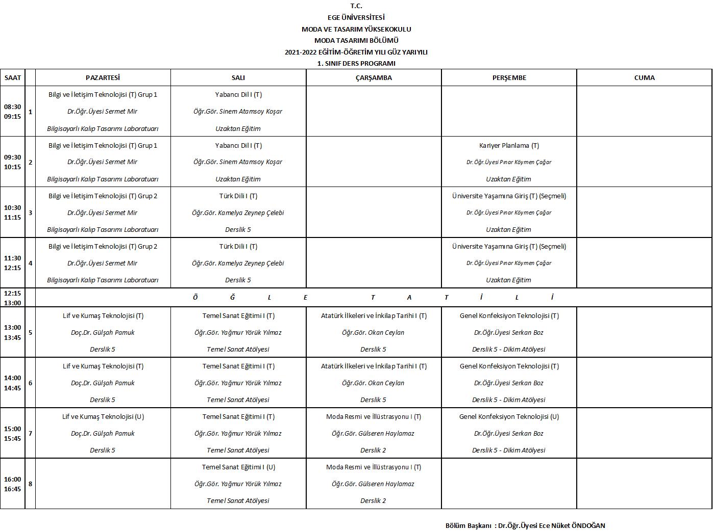 Ders Programı Lisans-1